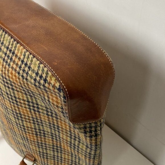 Rare J.Crew Vintage Tote Bag Classic Houndstooth Wool Plaid Leather - Picture 9 of 11